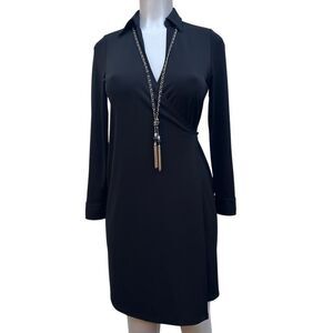Lauren Ralph Lauren Wrap Dress Womens P/S Black Long Sleeve Side Button Collared